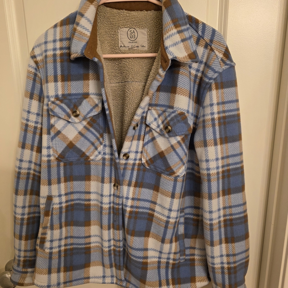 Sage Blue and Brown Plaid Jacket